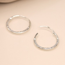 Sterling Silver Flat Hammered Hoop Earrings by Peace of Mind